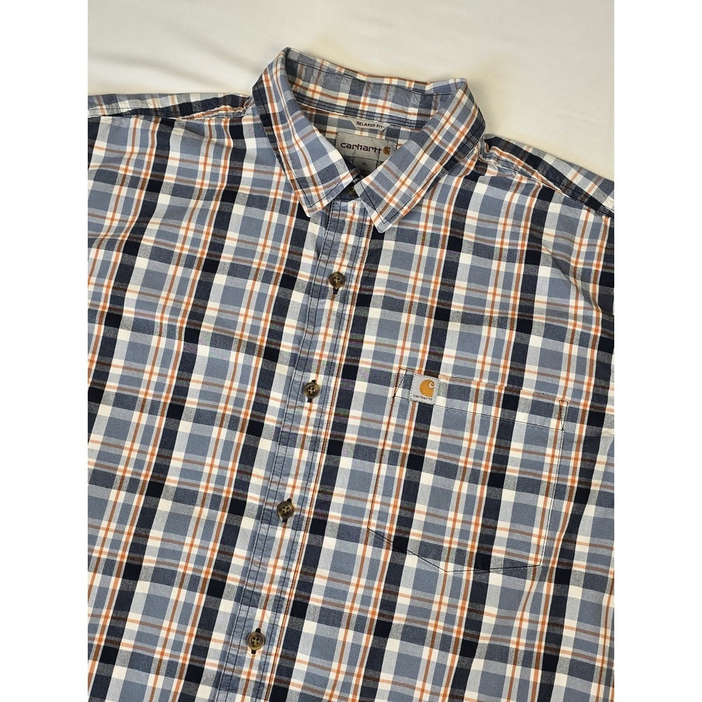 Carhartt Relaxed Fit Button Down Shirt Men's Blue Plaid Short Sleeve Casual XL